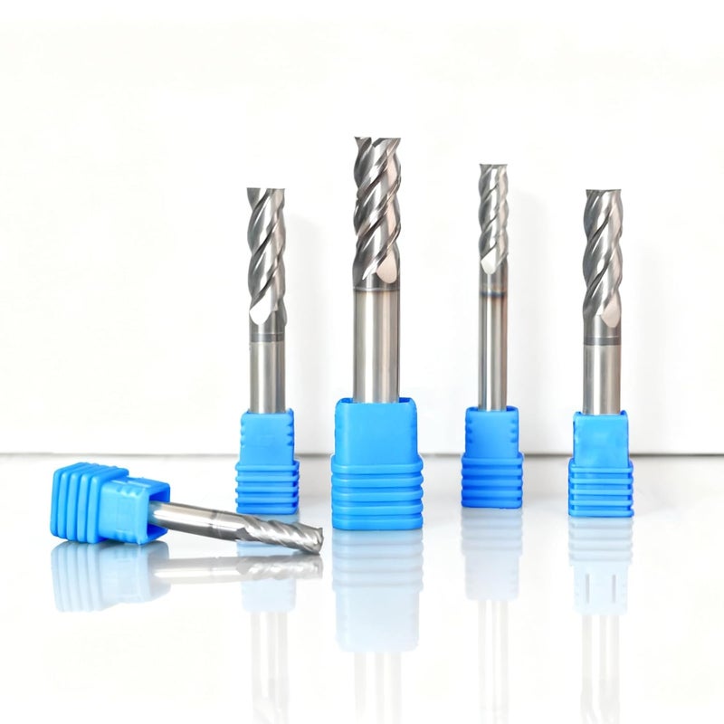 WEXWE Store مجموعة أدوات قواطع نهاية كربيد، طلاء TiAlCN، قطع CNC لمواد الصلب، 4 شفرات قواطع كربيد صلبة مربعة (1/8" 3/16" 1/4" 5/16" 3/8" 5 قطع) - Image 1